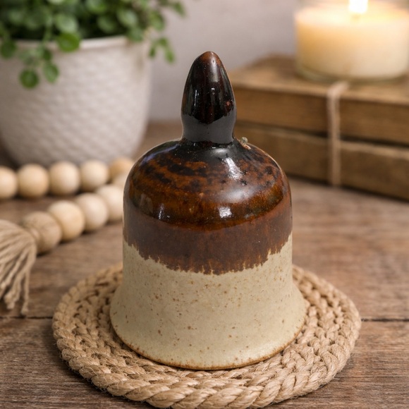 Other - Handcrafted Ceramic Stoneware Bell Brown Cream Glazed Pottery Decor